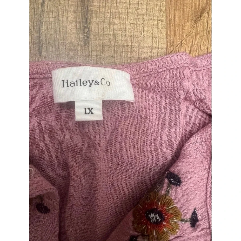 Hailey & Co Mauve Pink‎ Embroidered Boho Tiered Dress Long Sleeve 1X - Picture 4 of 7